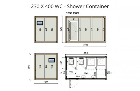 KW4 230x400 WC -dush konteyner